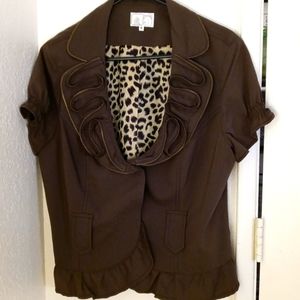 Alberto Makali Short-Sleeved Brown Leopard Luxury Jacket Size 16
